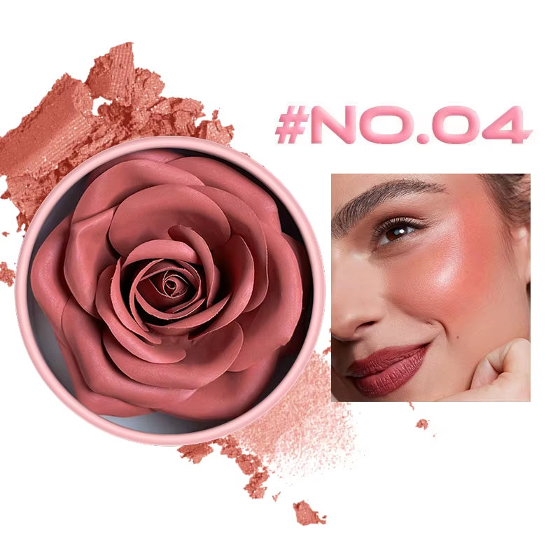 Floral Blush 3D Petal Rose Natural Highlighter and Blusher - Long-Lasting Face Makeup with Brightening Effect