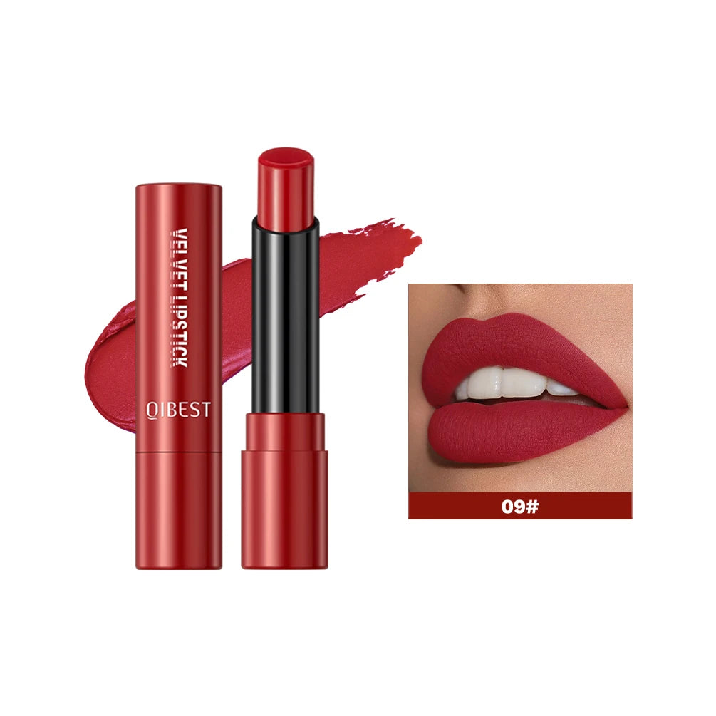 QIBESTNatural Velvet Matte Lipstick Long-lasting 10 Color Lip Stain Lightweight Moisturizing Lip Balm Women Makeup New Lip Tint