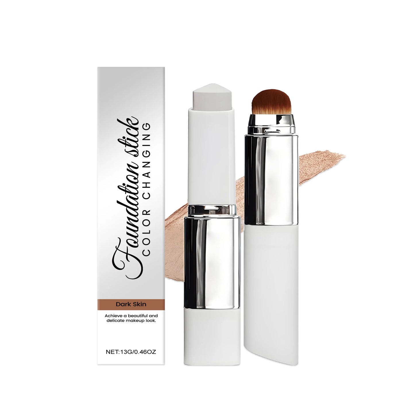 Dual-Ended Foundation Stick with Brush - Lightweight Moisturizing Concealer in 3 Shades, Matte Finish