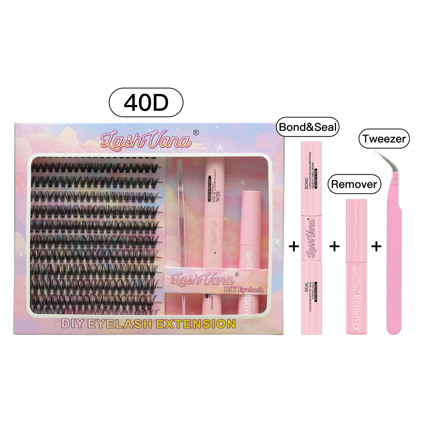 DIY Lashes Extension Kit Eyelashes 40D 8-16mm 240PCS Clusters Lash Bond and Seal Makeup Tools for Gluing Lashes Gluing Glue