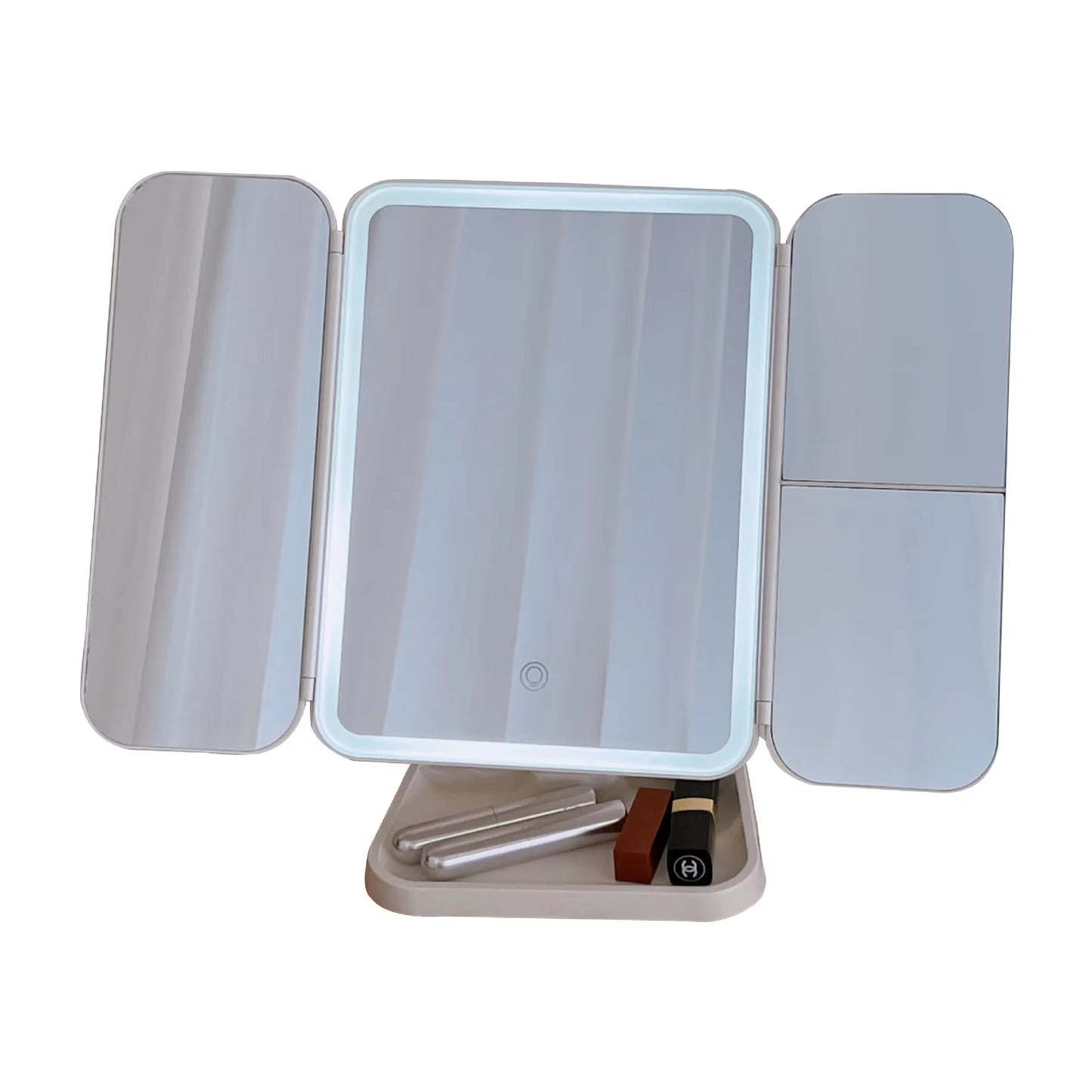 Tri-Fold LED Makeup Mirror with Smart Lighting for Enhanced Beauty Application