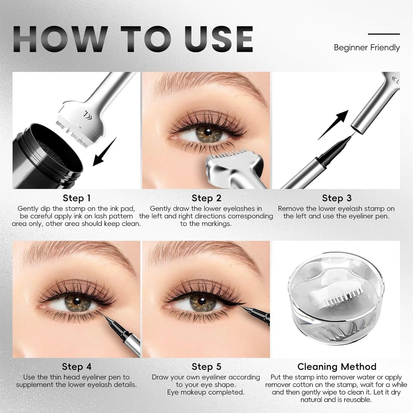 Lower Lash Stamp and 2-In-1 Waterproof Eyeliner Set with Reusable Eyelash Stamp for Makeup Application