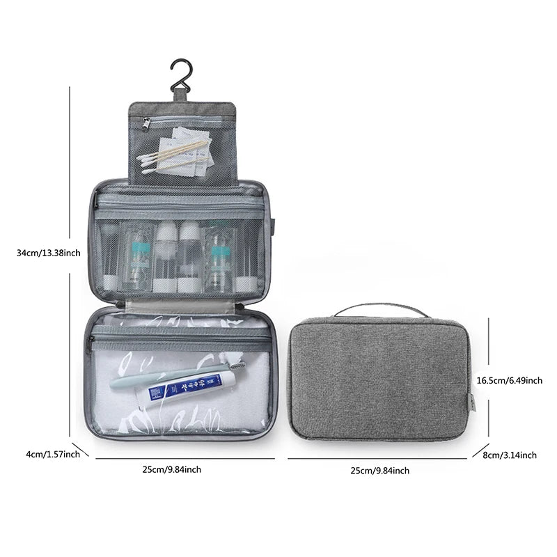 Large Waterproof Hanging Toiletry Bag - Foldable Travel Makeup and Cosmetic Organizer Case for Bathroom Supplies
