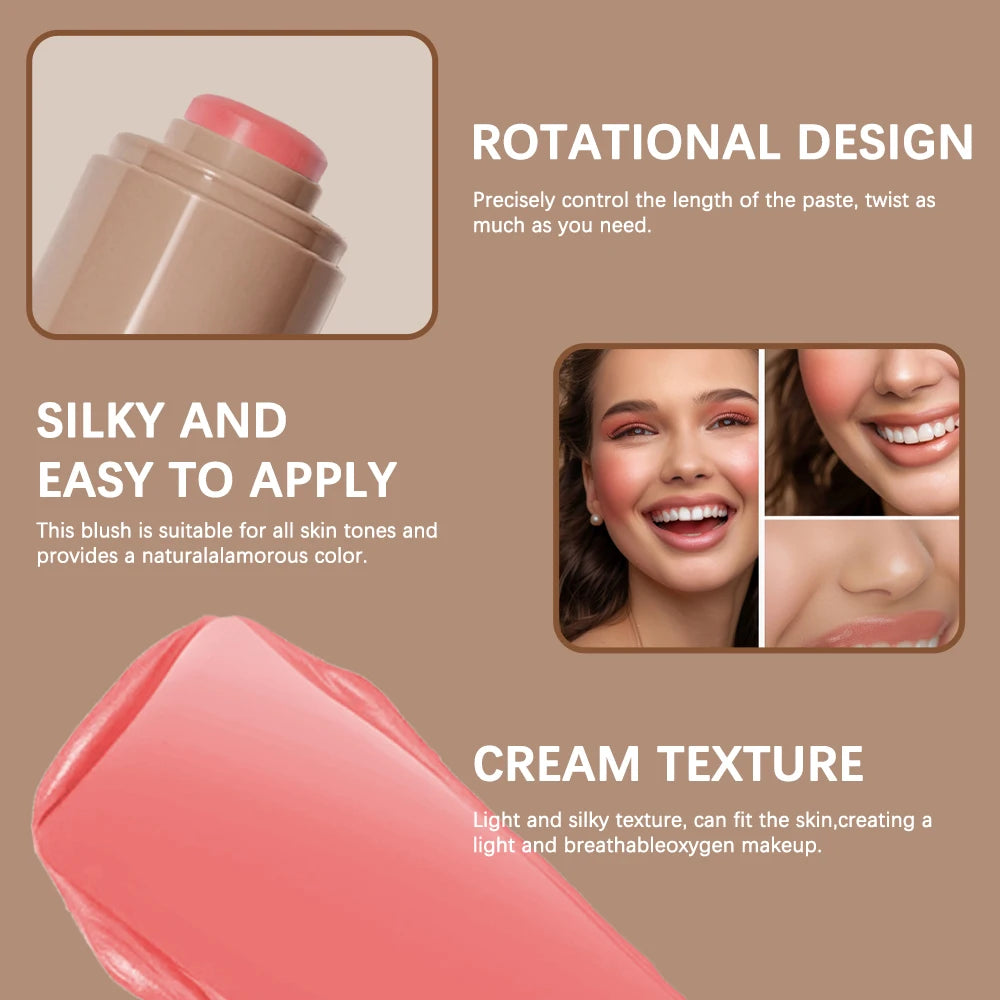 3-in-1 Blush Stick: Long-Lasting Moisturizing Cheek Color and Lip Gloss