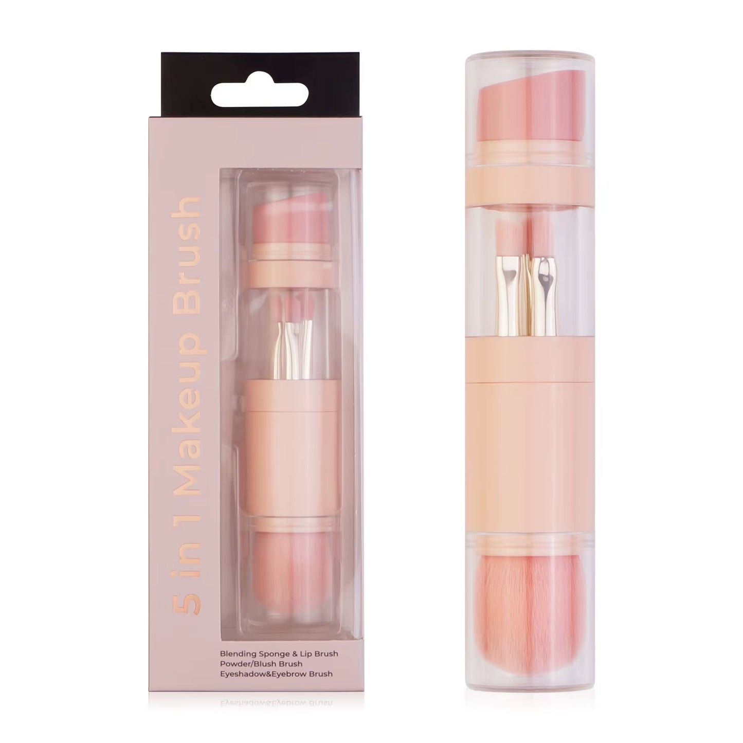 5-in-1 Portable Retractable Makeup Brush Set for Foundation, Eyebrow, Lip, Eyeshadow, and Loose Powder