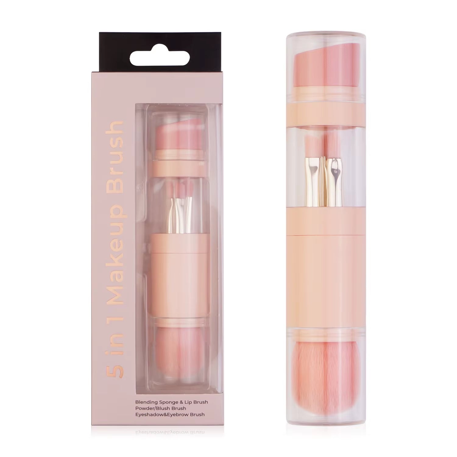5-in-1 Portable Retractable Makeup Brush Set for Foundation, Eyebrow, Lip, Eyeshadow, and Loose Powder