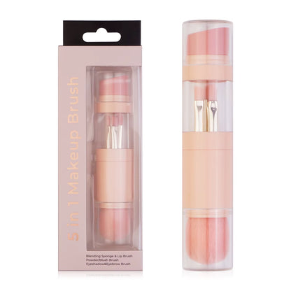5-in-1 Portable Retractable Makeup Brush Set for Foundation, Eyebrow, Lip, Eyeshadow, and Loose Powder