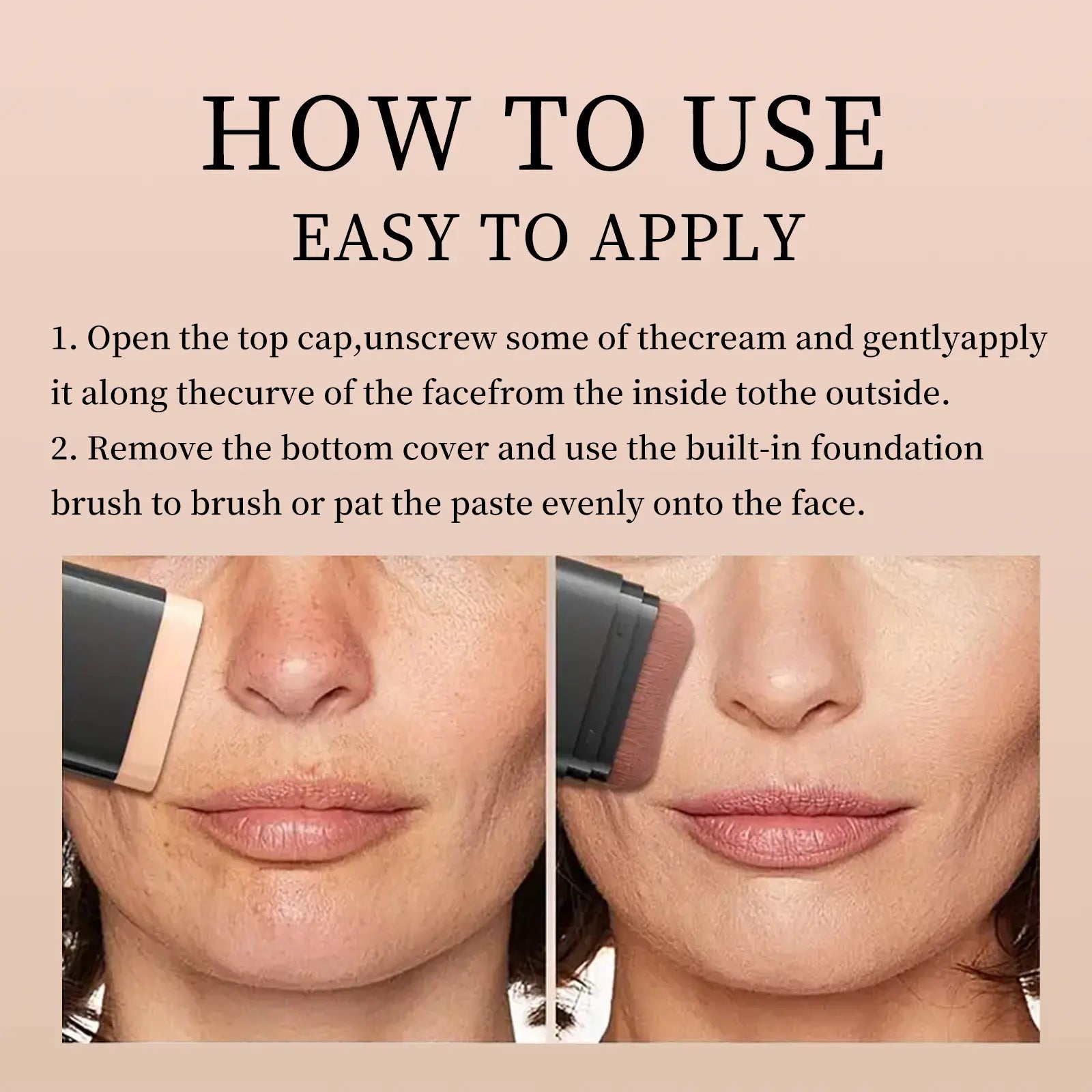 2-in-1 Concealer Stick with Brush - Waterproof Flawless Coverage Hydrating Long-Wearing Foundation for Women and Girls - Lightweight Matte Finish