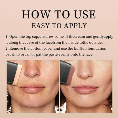 2-in-1 Concealer Stick with Brush - Waterproof Flawless Coverage Hydrating Long-Wearing Foundation for Women and Girls - Lightweight Matte Finish