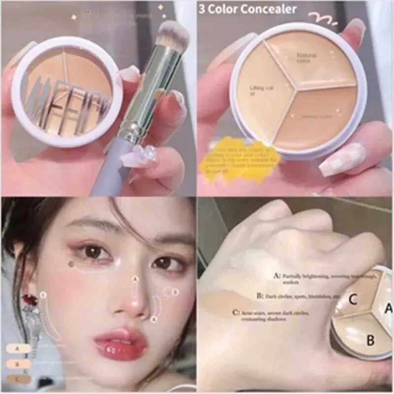 3-Color Concealer Palette for Professional Coverage of Dark Circles and Imperfections
