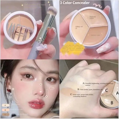 3-Color Concealer Palette for Professional Coverage of Dark Circles and Imperfections