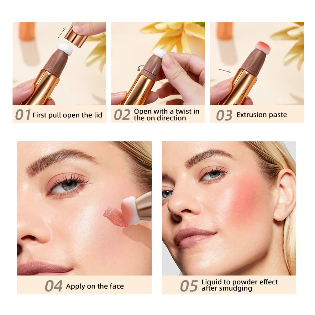 Liquid Contour with Cushion Applicator - Hydrating Cream Blush and Highlighter for a Natural Radiance