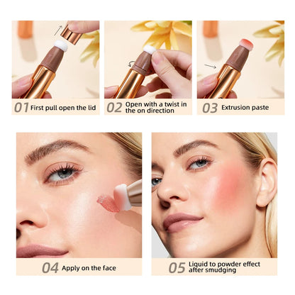 Liquid Contour with Cushion Applicator - Hydrating Cream Blush and Highlighter for a Natural Radiance
