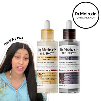 Dr. Melaxin Peel Shot Glow Rice Ampoule Duo - Brightening, Exfoliating, and Moisturizing Serums for All Skin Types