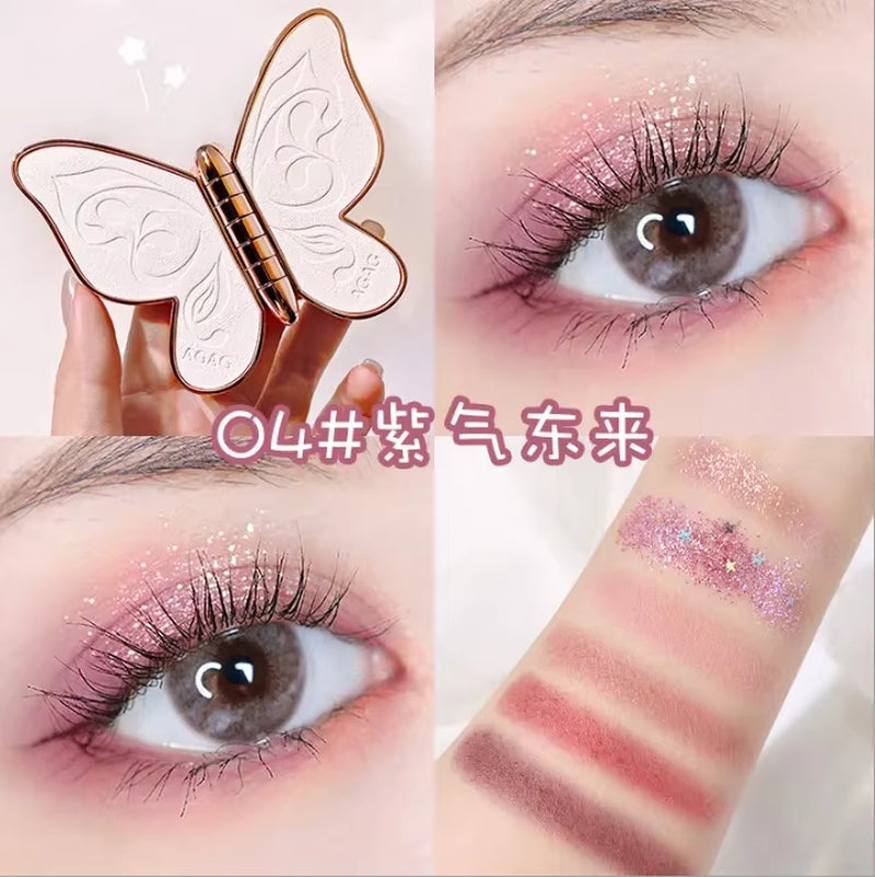 Butterfly Six-Color Eyeshadow Palette - Versatile Glitter and Matte Shades for Effortless Makeup Application in Korean Cosmetics