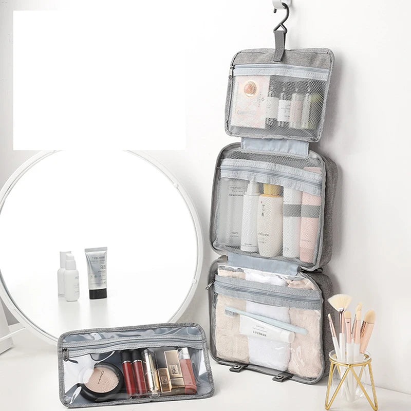 Large Waterproof Hanging Toiletry Bag - Foldable Travel Makeup and Cosmetic Organizer Case for Bathroom Supplies