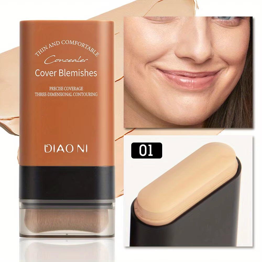 Long-Lasting Foundation Stick with Concealer Brush for Enhanced Skin Brightness