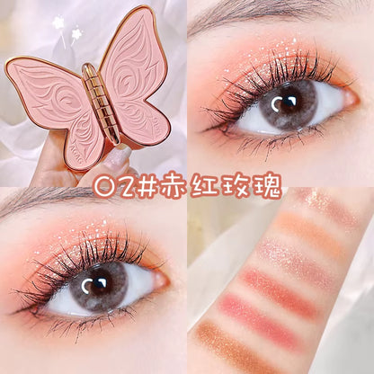 AGAG Brand Butterfly Eyeshadow Palette - 6 Color Collection with Pearl Sequins and Matte Finishes