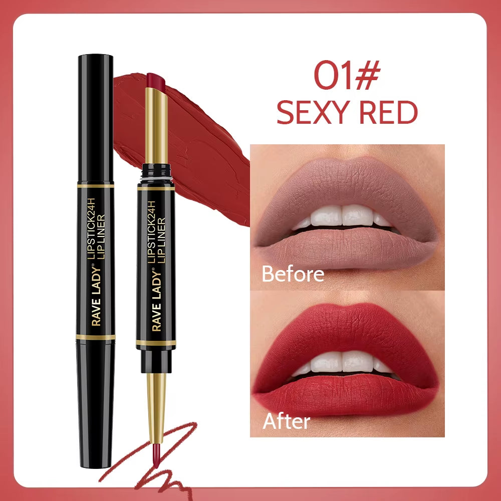 2-in-1 Matte Lipstick and Lipliner Pencil Set - 6 Colors, Waterproof, Long-Lasting, Perfect for Holiday Gifting