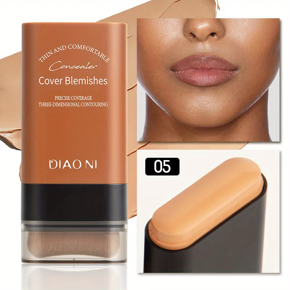 Long-Lasting Foundation Stick with Concealer Brush for Enhanced Skin Brightness