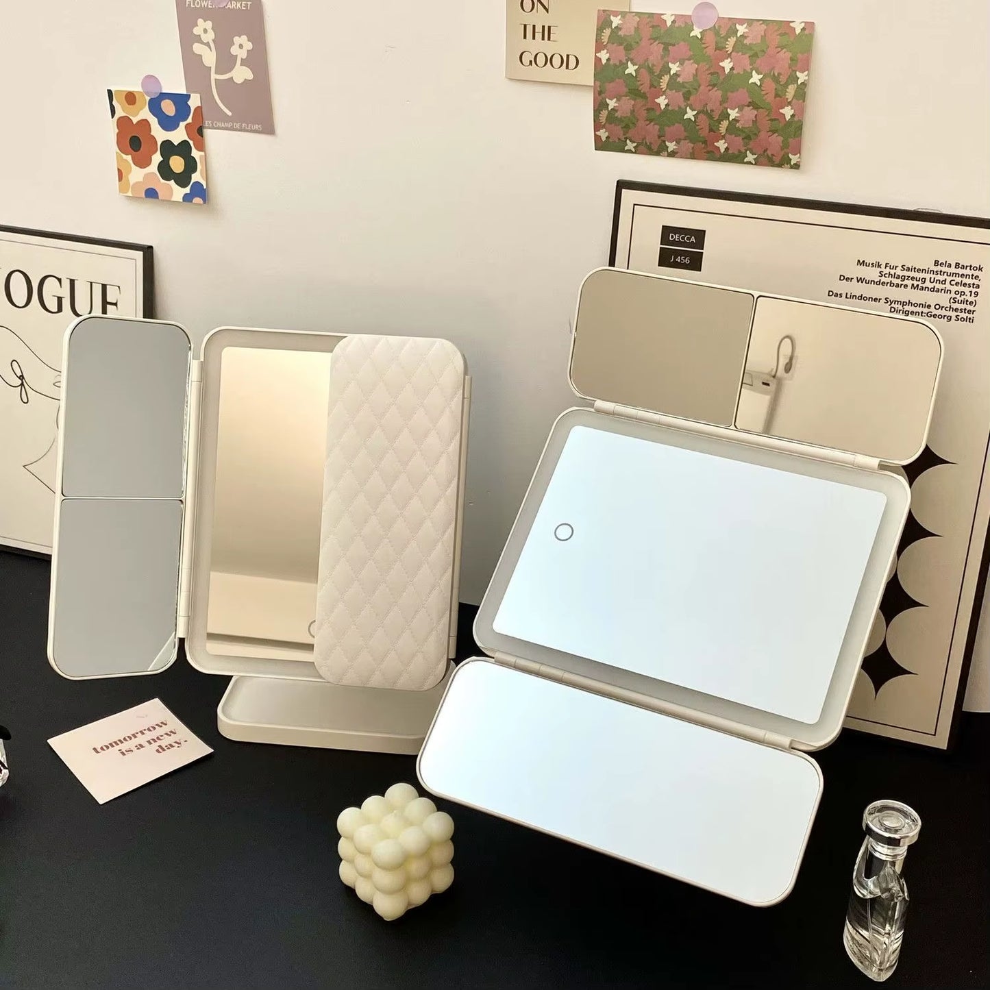 Tri-Fold LED Makeup Mirror with Smart Lighting for Enhanced Beauty Application