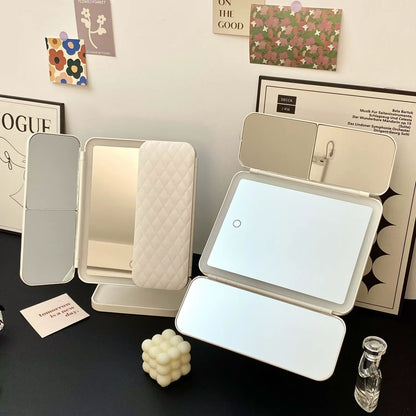 Tri-Fold LED Makeup Mirror with Smart Lighting for Enhanced Beauty Application