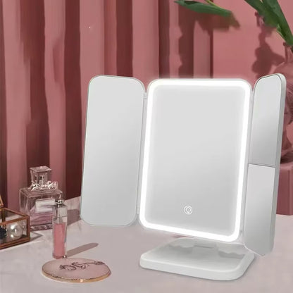 Tri-Fold LED Makeup Mirror with Smart Lighting for Enhanced Beauty Application