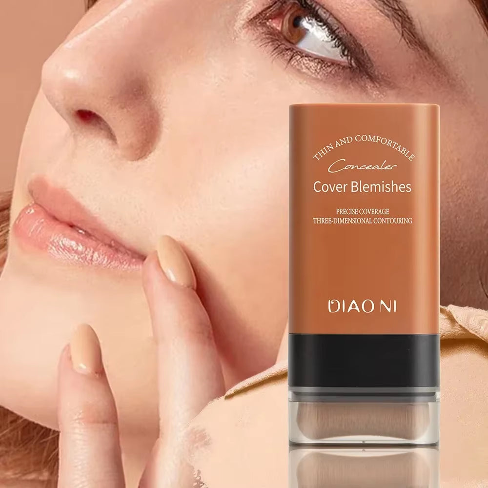 Long-Lasting Foundation Stick with Concealer Brush for Enhanced Skin Brightness