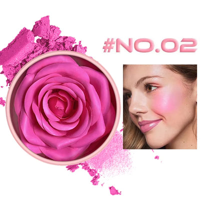 Floral Blush 3D Petal Rose Natural Highlighter and Blusher - Long-Lasting Face Makeup with Brightening Effect
