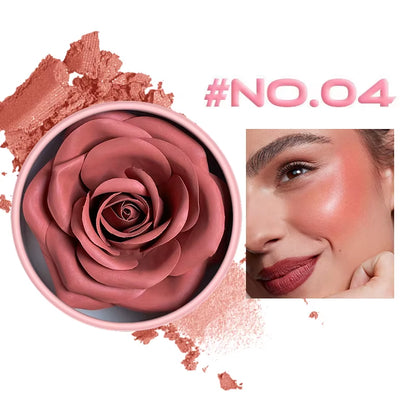 Floral Blush 3D Petal Rose Natural Highlighter and Blusher - Long-Lasting Face Makeup with Brightening Effect