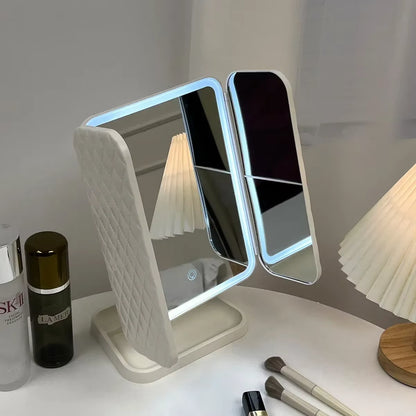 Tri-Fold LED Makeup Mirror with Smart Lighting for Enhanced Beauty Application