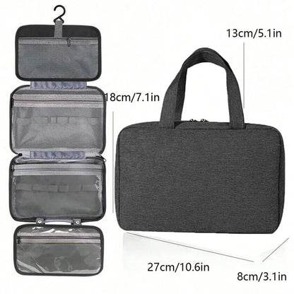 Large Waterproof Hanging Toiletry Bag - Foldable Travel Makeup and Cosmetic Organizer Case for Bathroom Supplies