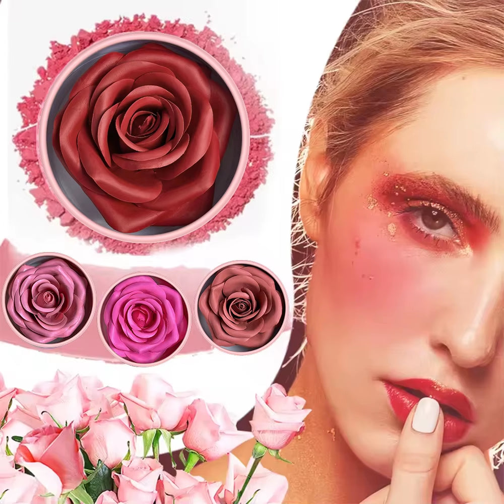 Floral Blush 3D Petal Rose Natural Highlighter and Blusher - Long-Lasting Face Makeup with Brightening Effect