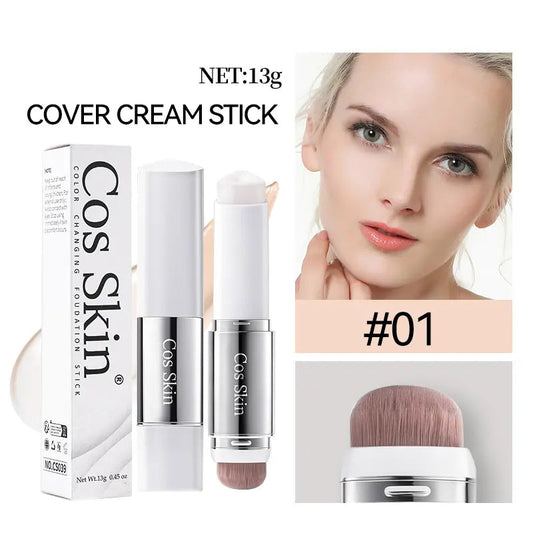 Dual-Ended Cover Cream Stick with Built-In Brushes – 24-Hour Long-Lasting Waterproof Foundation with Collagen Capsules for a Flawless Natural Finish – Ideal Gift for Loved Ones