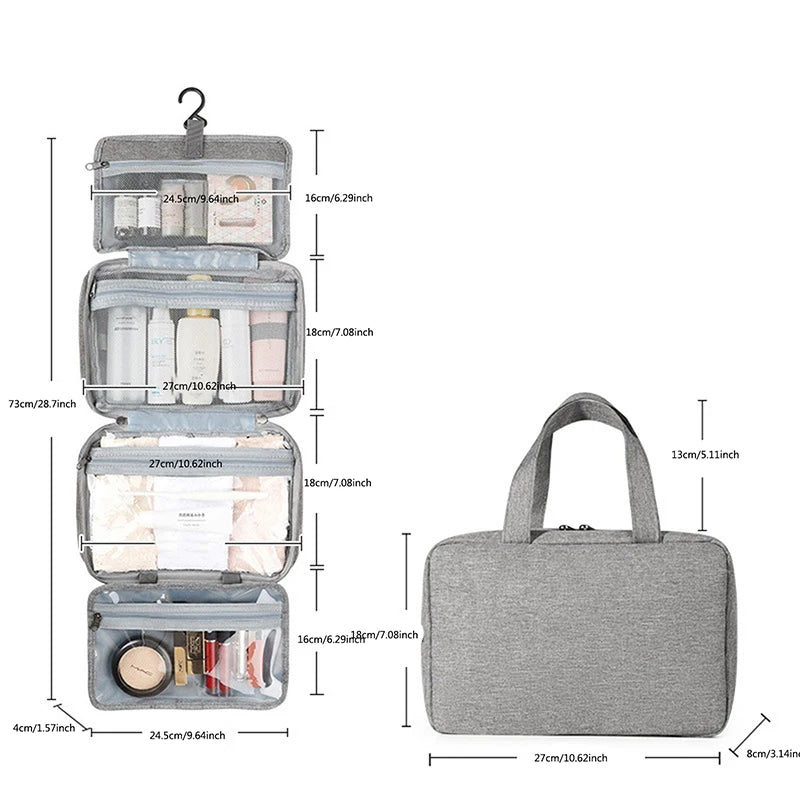 Large Waterproof Hanging Toiletry Bag - Foldable Travel Makeup and Cosmetic Organizer Case for Bathroom Supplies