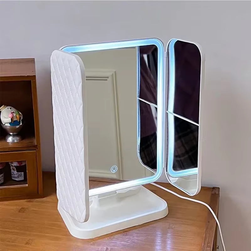 Tri-Fold LED Makeup Mirror with Smart Lighting for Enhanced Beauty Application