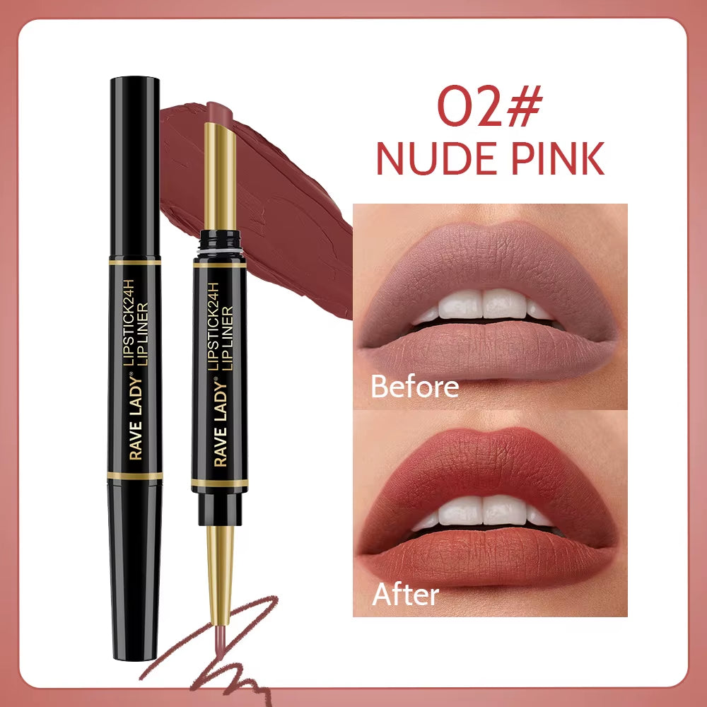 2-in-1 Matte Lipstick and Lipliner Pencil Set - 6 Colors, Waterproof, Long-Lasting, Perfect for Holiday Gifting