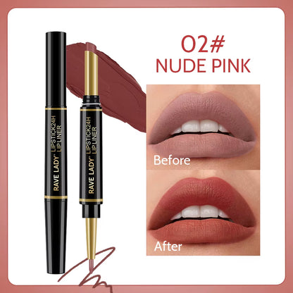 2-in-1 Matte Lipstick and Lipliner Pencil Set - 6 Colors, Waterproof, Long-Lasting, Perfect for Holiday Gifting