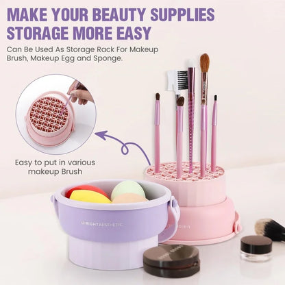 3-in-1 Silicone Makeup Brush Cleaner Mat with Foldable Washing Bowl and Drying Tools for Brushes and Sponges