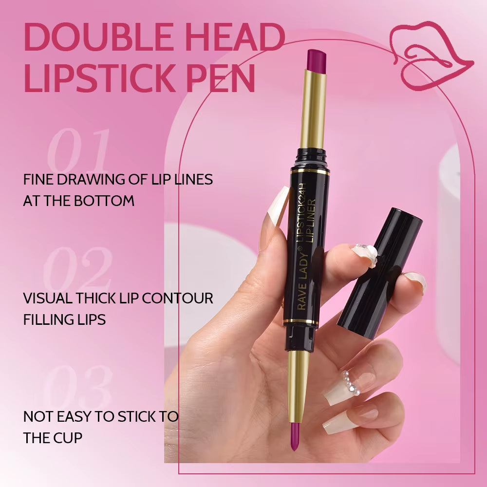 2-in-1 Matte Lipstick and Lipliner Pencil Set - 6 Colors, Waterproof, Long-Lasting, Perfect for Holiday Gifting