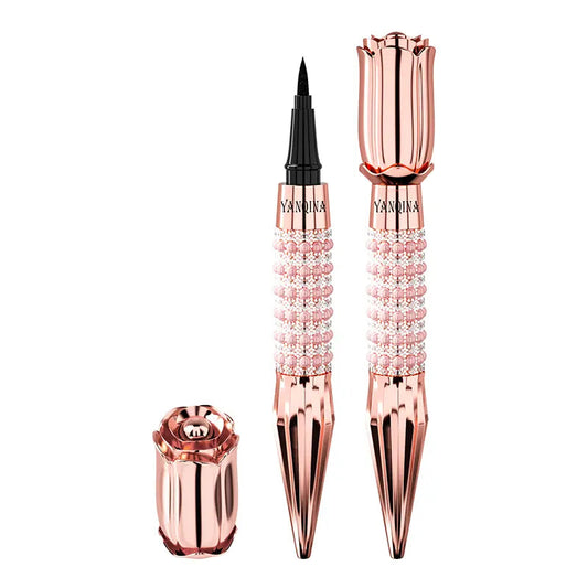 YANQINA Royal Scepter Eyeliner Pen - Waterproof, Smudge-Proof Intense Black Formula with 24-Hour Wear and Elegant Rose Gold Accents