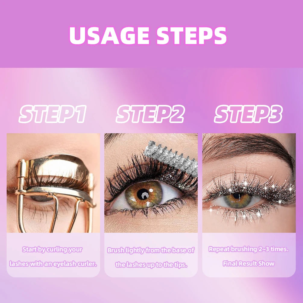 Diamond Mascara with Galaxy Sequins - Sweat-Proof, Quick-Dry, Curling Formula for Long-Lasting Volume and Glitter Finish