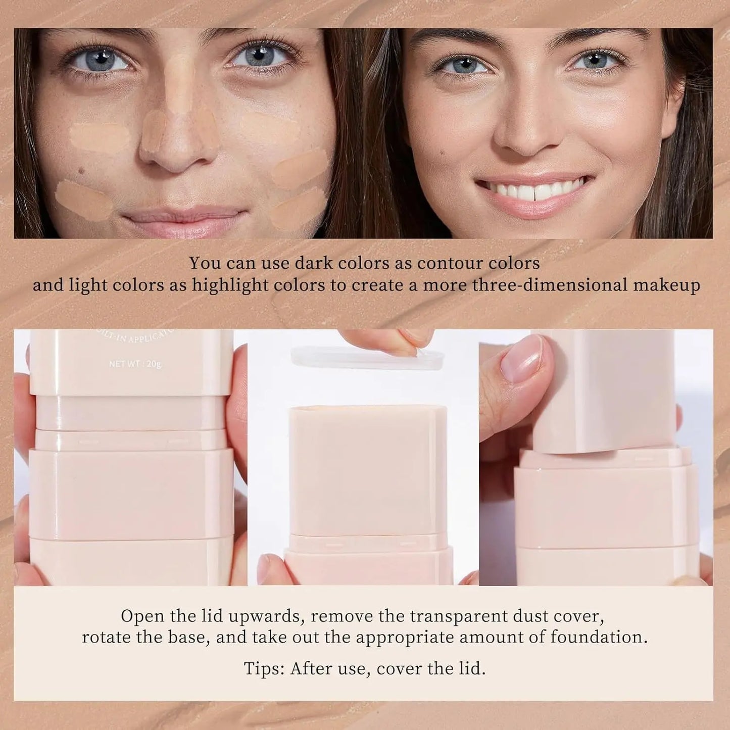 O'CHEAL Dual-Ended Concealer and Foundation Stick - 50ml Moisturizing Lightweight 2-in-1 Makeup Hydrator for an Enhanced Cosmetics Routine