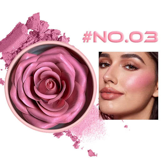 Floral Blush 3D Petal Rose Natural Highlighter and Blusher - Long-Lasting Face Makeup with Brightening Effect
