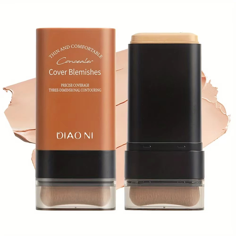 Long-Lasting Foundation Stick with Concealer Brush for Enhanced Skin Brightness