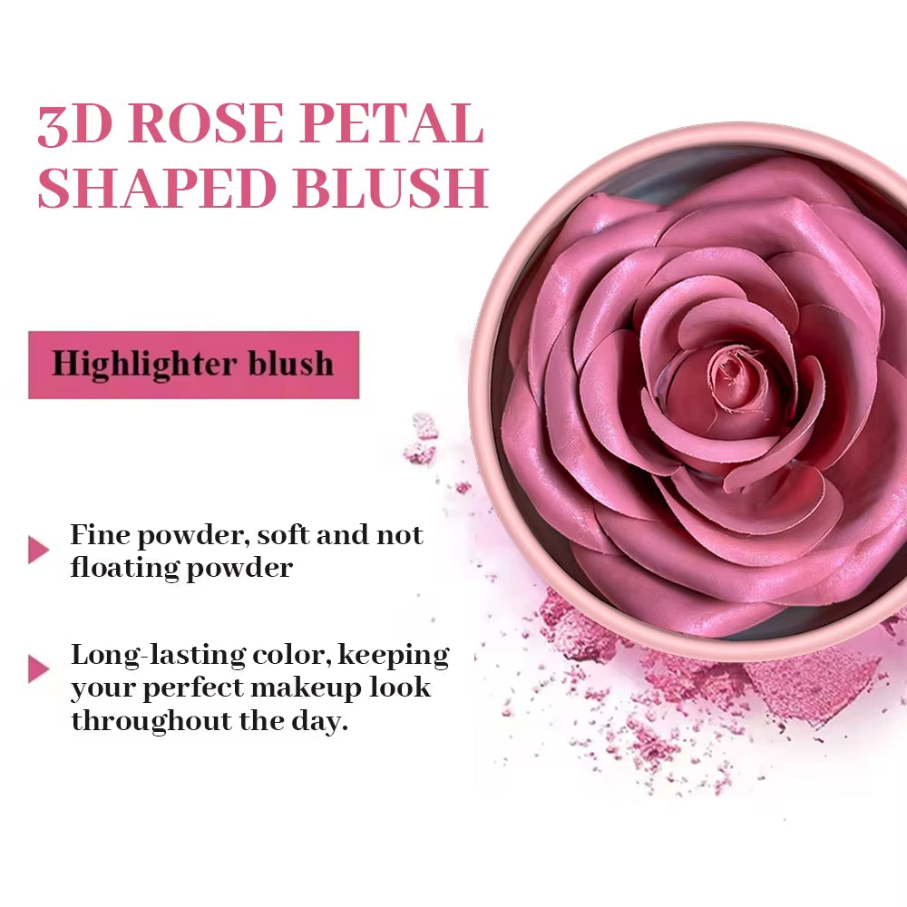 Floral Blush 3D Petal Rose Natural Highlighter and Blusher - Long-Lasting Face Makeup with Brightening Effect