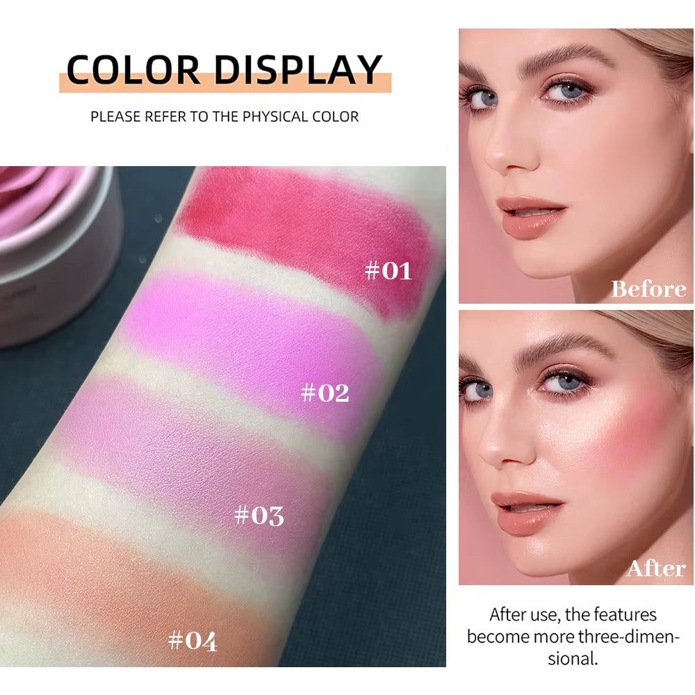 Floral Blush 3D Petal Rose Natural Highlighter and Blusher - Long-Lasting Face Makeup with Brightening Effect