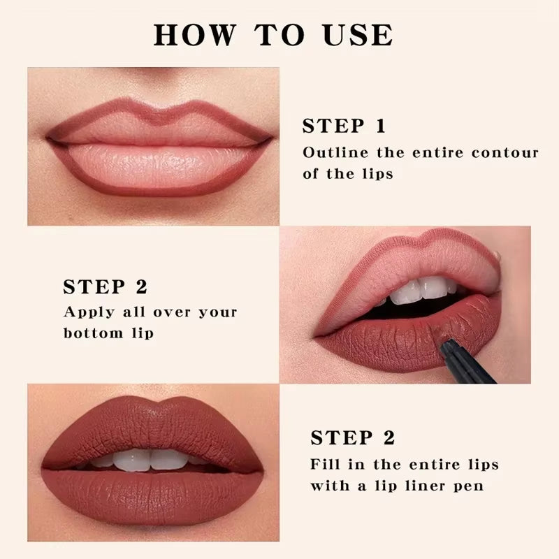 Matte Liquid Lip Liner Pencil - Long-Lasting, Quick-Drying, Smudge-Proof Cosmetic Tool for a Natural Lip Look