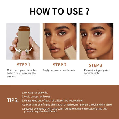 Tinted Foundation Cream Stick - Waterproof, Long-Lasting, Oil-Control, Acne Coverage, Moisturizing Concealer Serum Balm in 6 Shades