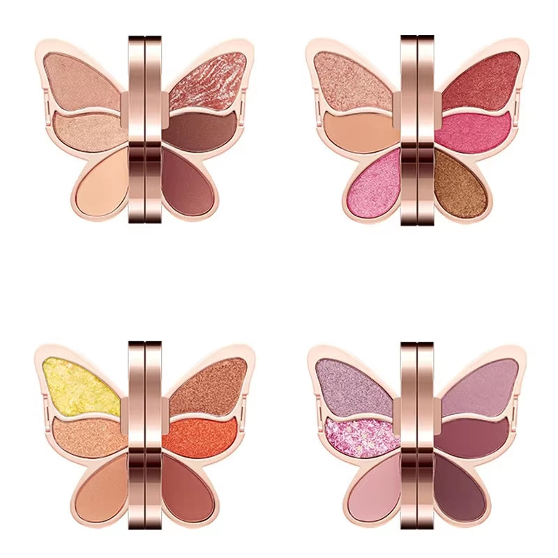 Butterfly Six-Color Eyeshadow Palette - Versatile Glitter and Matte Shades for Effortless Makeup Application in Korean Cosmetics